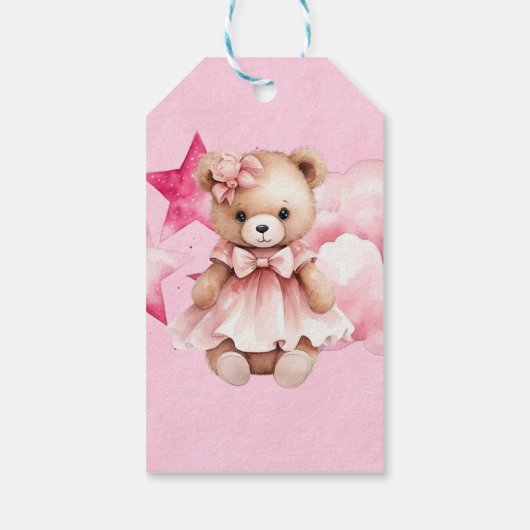 Blush Pink Teddy Bear Meisje Baby shower Dank u Cadeaulabel (Achterkant)