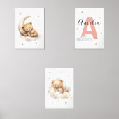 Blush Pink Teddy Bear Nursery Wall Art Custom Name Muurkunst Sets (Voorkant)