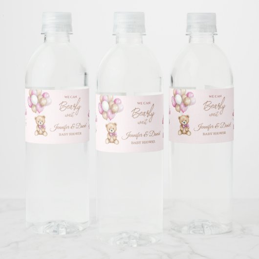 Blush Pink Teddy Girl Baby shower Waterfles Etiket (Flessen)