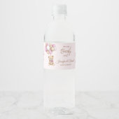 Blush Pink Teddy Girl Baby shower Waterfles Etiket (Voorkant)