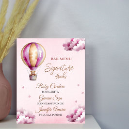 Blush Pink Teddy Sterrennacht Baby shower Bar Menu Poster