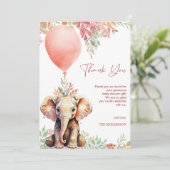 Blush Pink Terracotta Ballon Elephant Baby shower Bedankkaart (Staand voorkant)