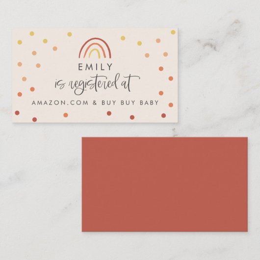 Blush Pink Terracotta Rainbow Baby shower Registry Visitekaartje (Voorkant / Achterkant)