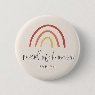 Blush Pink Terracotta Rainbow Custom Maid of Honor Ronde Button 5,7 Cm