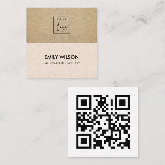 BLUSH PINK TERRACOTTA TEXTURE LOGO QR CODE VIERKANTE VISITEKAARTJE (Voorkant / Achterkant)