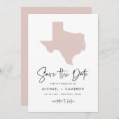 Blush Pink Texas Map Modern Minimalistisch script Save The Date (Voorkant / Achterkant)