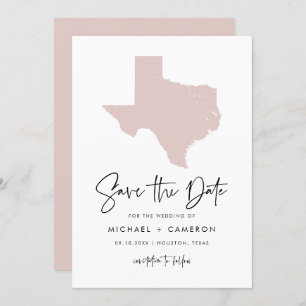 Blush Pink Texas Map Modern Minimalistisch script Save The Date