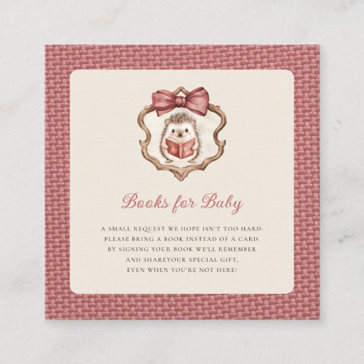 Blush Pink Textured Hedgehog Baby Shower Book  Informatiekaartje (Voorkant)