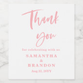 Blush Pink Thank You Wedding  Wijn Etiket (Enkel label)