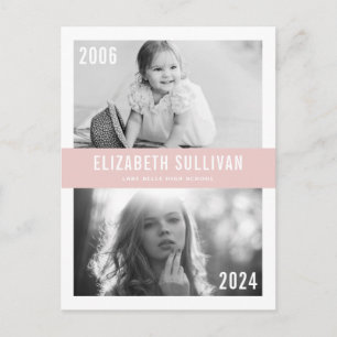 Blush Pink Toen en Nu Foto Collage Afstuderen Aankondigingskaart