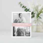 Blush Pink Toen en Nu Foto Collage Afstuderen Aankondigingskaart (Staand voorkant)