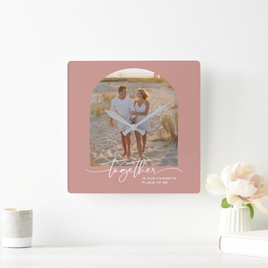 Blush Pink Together Typography Couple Valentine Vierkante Klok (Huis)