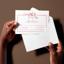 Blush Pink Toile de Jouy Cherub Wedding RSVP Card Kaartje