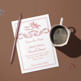 Blush Pink Toile de Jouy Paris Save the Date Card