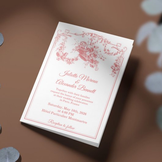 Blush Pink Toile de Jouy Paris Wedding Invitation