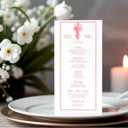 Blush Pink Toile de Jouy Wedding Menu Card