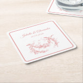 Blush Pink Toile de Jouy Wedding Paper Coasters Kartonnen Onderzetters (Schuin)