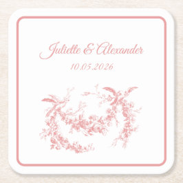 Blush Pink Toile de Jouy Wedding Paper Coasters Kartonnen Onderzetters
