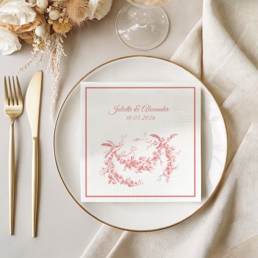 Blush Pink Toile de Jouy Wedding Paper Napkins Servet