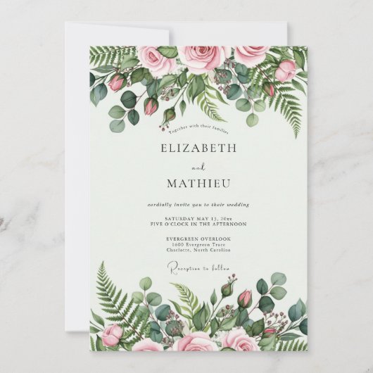 Blush Pink Tranquil Botanical Wedding Kaart (Voorkant)