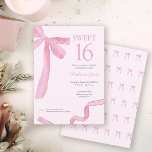 Blush Pink trendy Bow Ribbon Coquette Sweet 16  Kaart<br><div class="desc">Celebrate a milestone in style with this Blush Pink Coquette Sweet 16 Birthday Invitation, available in both print and as a digital download. Featuring a hand-painted watercolor ribbon and bow design by Lorena Depante, this invitation combines soft, feminine elegance with playful charm—perfect for the coquette aesthetic. The pink hues and...</div>