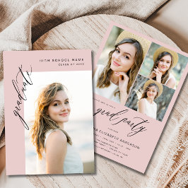 Blush Pink Trendy Foto Afstudeerfeest Kaart