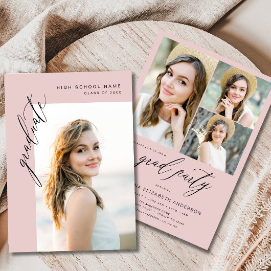 Blush Pink Trendy Foto Afstudeerfeest Kaart