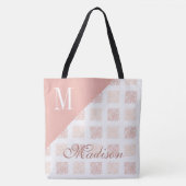 Blush Pink Trendy Girly Initiaal Name Monogram Tote Bag (Voorkant)