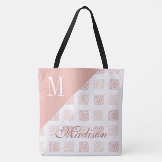 Blush Pink Trendy Girly Initiaal Name Monogram Tote Bag (Voorkant)