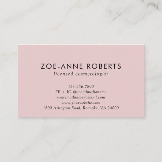 Blush Pink Trendy Letter Z Monogram Hair Makeup Visitekaartje (Achterkant)