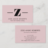 Blush Pink Trendy Letter Z Monogram Hair Makeup Visitekaartje (Voorkant / Achterkant)