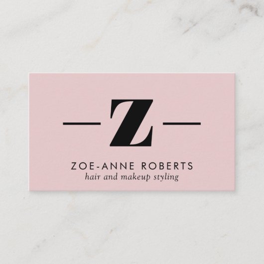 Blush Pink Trendy Letter Z Monogram Hair Makeup Visitekaartje (Voorkant)