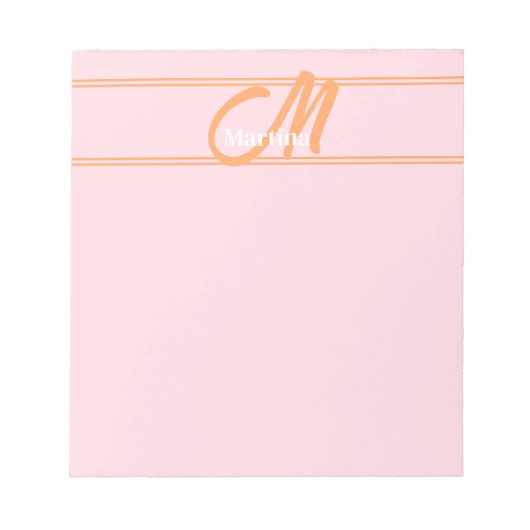 Blush Pink Trendy Modern Monogram Initiaal Notitieblok (Voorkant)