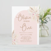 Blush Pink Tropical 1st Birthday Invitation Kaart (Staand voorkant)