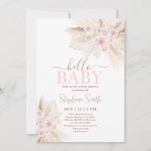 Blush Pink Tropical Desert Baby shower Invitation Kaart (Voorkant)