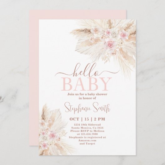 Blush Pink Tropical Desert Baby shower Invitation Kaart (Voorkant / Achterkant)