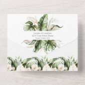 Blush Pink Tropical Lilies Greenery All In One Uitnodiging (Achterkant)