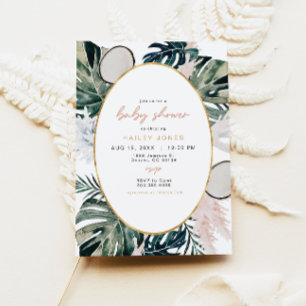 Blush Pink Tropical Palm Pampas Baby shower Kaart
