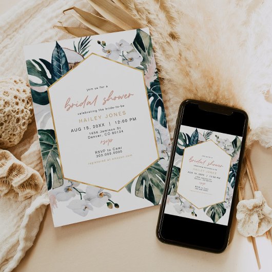 Blush Pink Tropical Palm Pampas Vrijgezellenfeest Kaart