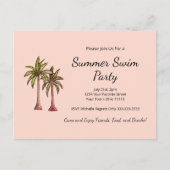 Blush Pink Tropische Palmbomen Zomer Pool Party Uitnodiging Briefkaart (Voorkant)