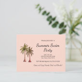 Blush Pink Tropische Palmbomen Zomer Pool Party Uitnodiging Briefkaart (Staand voorkant)