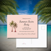 Blush Pink Tropische Palmbomen Zomer Pool Party Uitnodiging Briefkaart