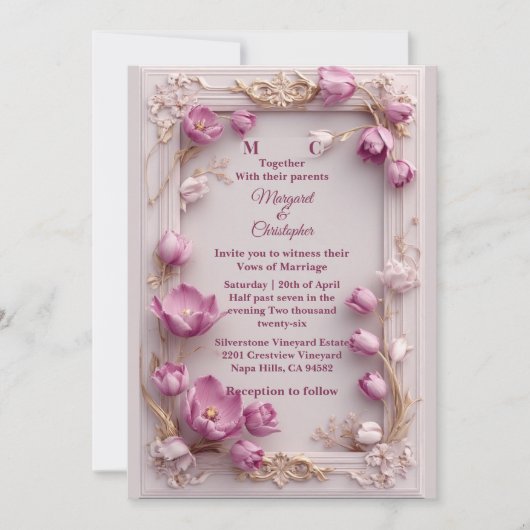 Blush Pink Tulips Baroque Opulent Ivory Wedding  Kaart (Voorkant)