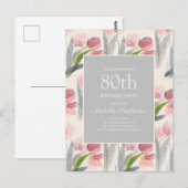 Blush Pink Tulips Floral Women's 80th Birthday Briefkaart (Voorkant / Achterkant)