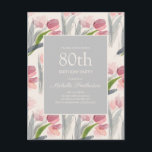 Blush Pink Tulips Floral Women's 80th Birthday Briefkaart<br><div class="desc">Mooie en elegante blush roze waterverf bloemen/tulpen en groene sage bladeren op een roomwitte 80e verjaardagsfeestdag voor vrouwen.</div>