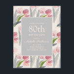 Blush Pink Tulips Floral Women's 80th Birthday Briefkaart<br><div class="desc">Mooie en elegante blush roze waterverf bloemen/tulpen en groene sage bladeren op een roomwitte 80e verjaardagsfeestdag voor vrouwen.</div>