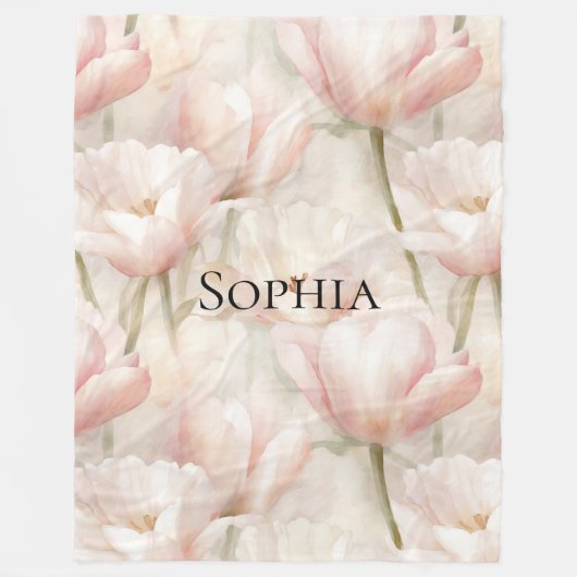 Blush Pink Tulpen Bloemen Fleece Deken (Voorkant)