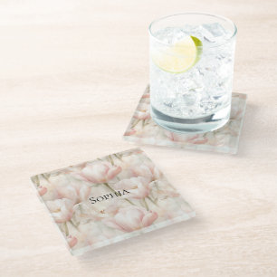 Blush Pink Tulpen Bloemen Glazen Onderzetter