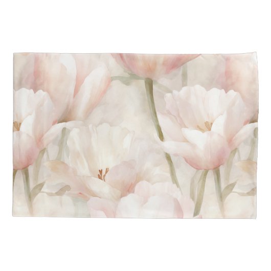 Blush Pink Tulpen Bloemen Kussensloop (Achterkant-Links)