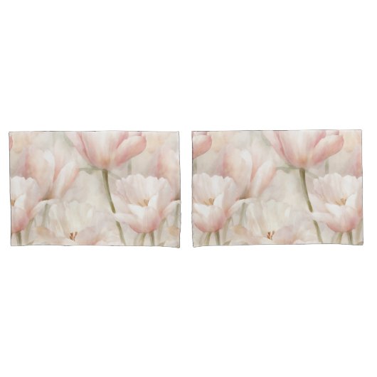 Blush Pink Tulpen Bloemen Kussensloop (Voorkant-Set)